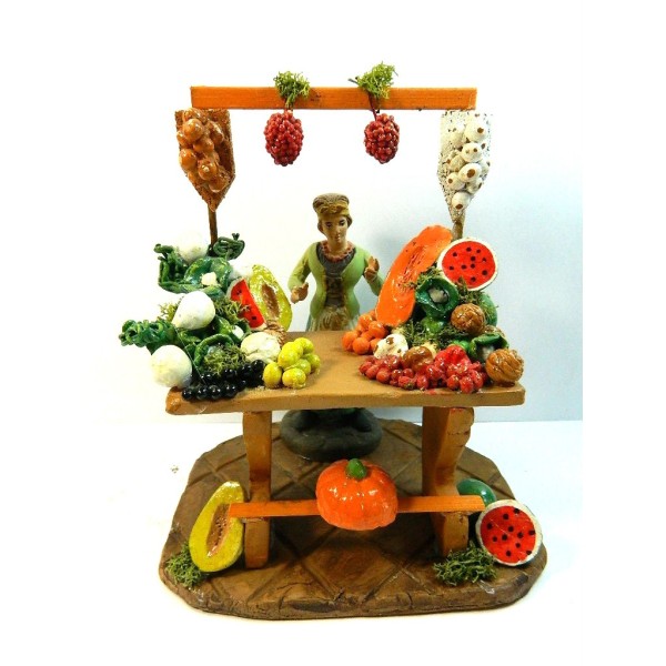 Scena Fruttivendola in Terracotta + Pastore Cm12 Mestiere Frutta Verdura Presepe