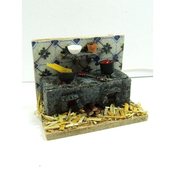 Artisan Kitchen Cm 4,5x7x5h With Light Fire Effect Osteria Cook Nativity Scene