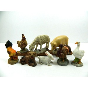 Set 8 Animals for Nativity scene for tall Shepherds Cm 12/15 Hen Goose Rooster Sheep