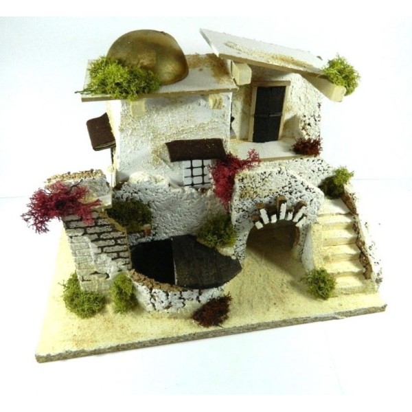 Arab House with Working Fountain Cm 18x33x23h Palestinian Nativity Scenography