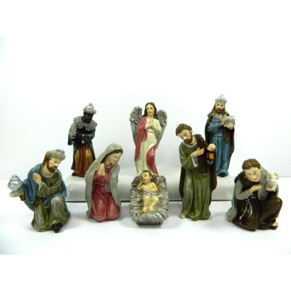Nativity in Resin 8 Cm Holy Family 8 Pcs Shepherds School Crafts for Nativity Scene