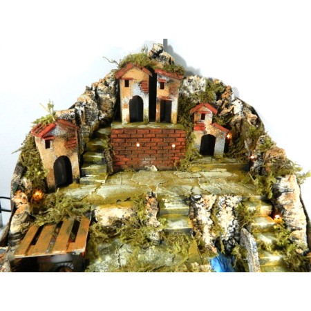 Presepe Napoletano Cm 50x50x55h con Luci + Cascata + Forno - Scelta Pastori