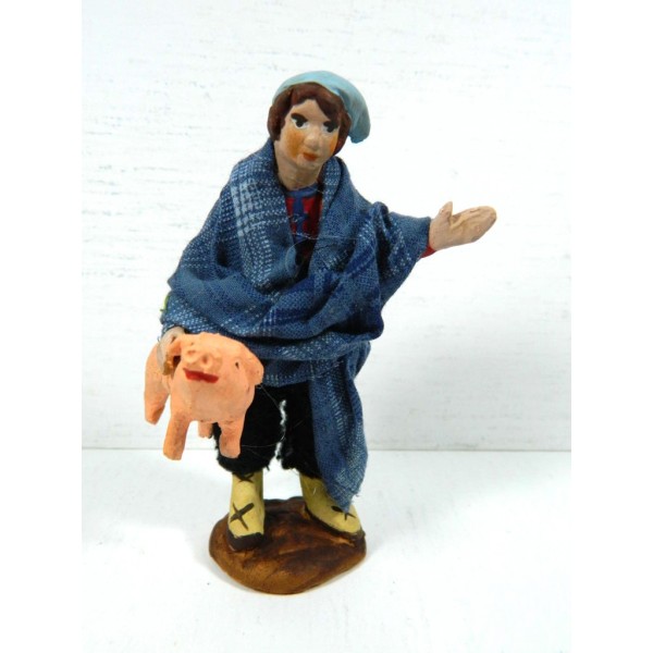 Woman with Bag Cm 10 with Cloth Clothes in Neapolitan Terracotta - Nativity scene