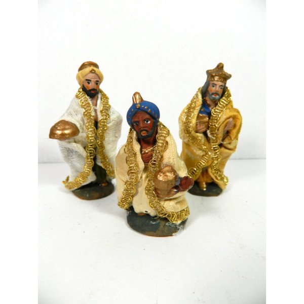 Tris Re Magi in Terracotta Cm 7 with Cloth Dresses Nativity Pastry Cribs