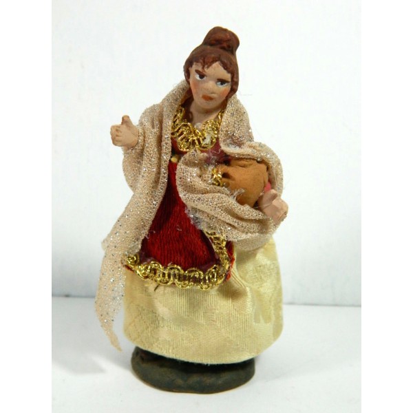 Woman with Amphora and Cloth Clothes Cm 10 in Neapolitan Terracotta Nativity Scene