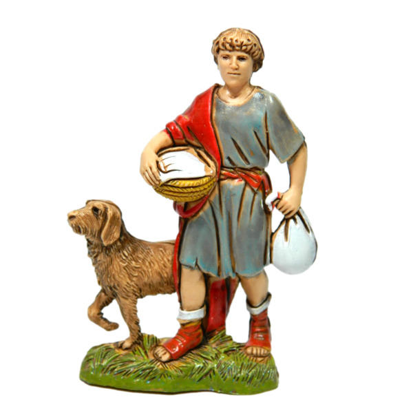 Shepherd with Dog and Landi Basket 10 Cm - Shepherd Boy for Nativity Scene