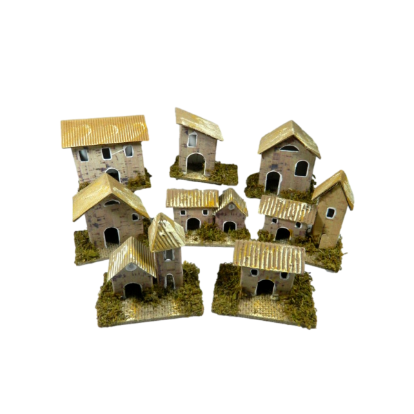 Set 5 Pcs Assorted Houses Height Cm 5 / 8h Casette Case Scenography for Nativity Scene