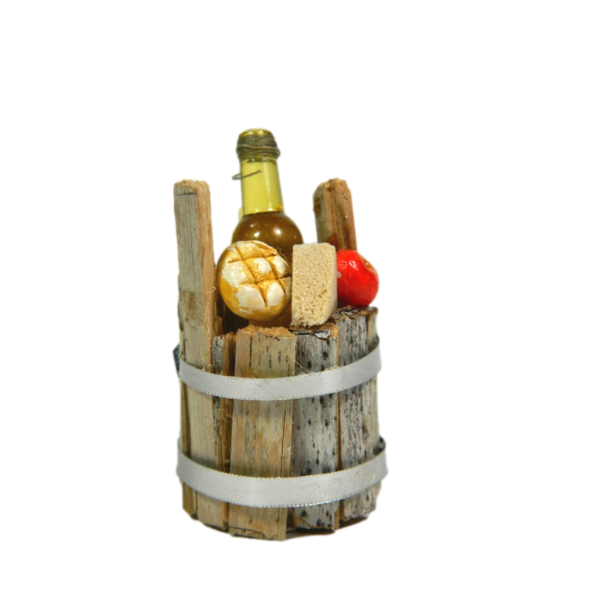 Wooden Tub with Food Cm 3x4h Small Baskets for Nativity