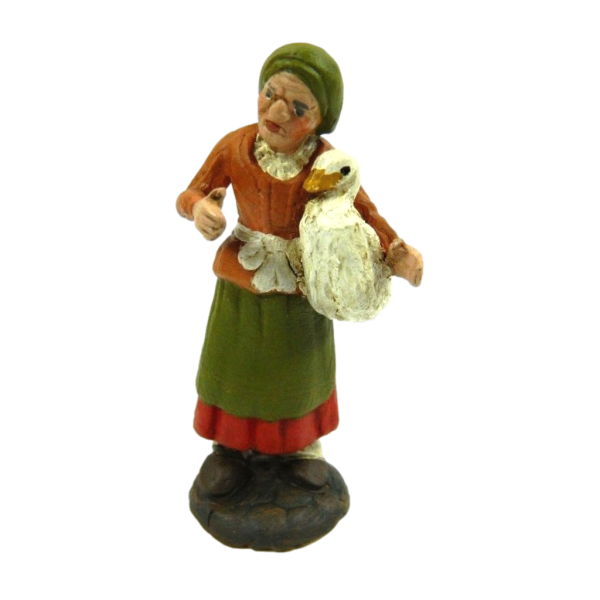Old woman with Goose Cm 10 in Neapolitan Terracotta - Peasant Shepherds for Nativity Scene
