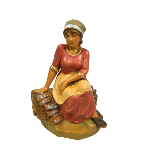 Girl Sitting on Heap of Fontanini Wood Cm 12 News 2023 - Shepherds Nativity Scene