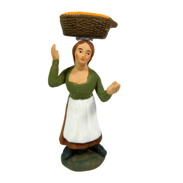 Neapolitan Terracotta Woman with Basket on Head 10 Cm - Shepherds for Nativity Scene