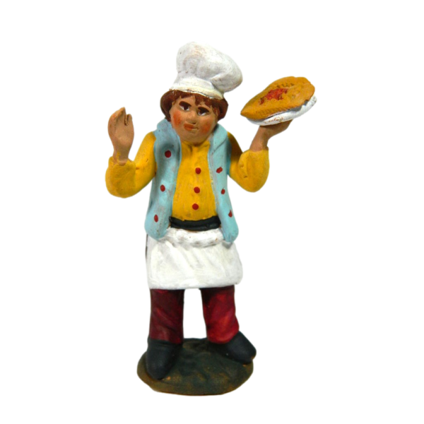 Cuoco con Pizza Cm 7 in Terracotta Napoletana - Oste Pastori per Presepe