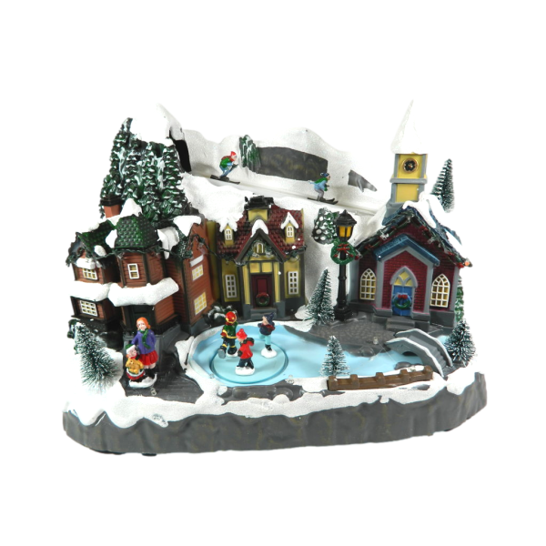 Christmas Village with Ice Rink 18x34x25h cm Lights + Music + Movement