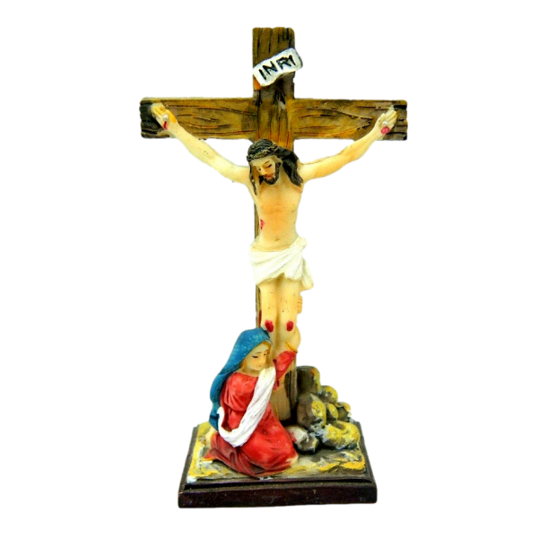 Gesù Crocifisso con Maria Cm 3x4x10 - Statua Diorama Vita Cristo Via Crucis