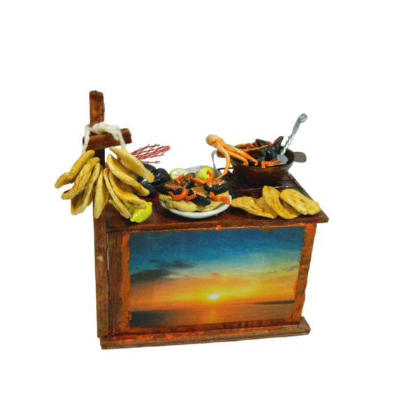 Mussel Soup Seller Counter for Tall Shepherds 5/10 cm - Scenography for Nativity Scene