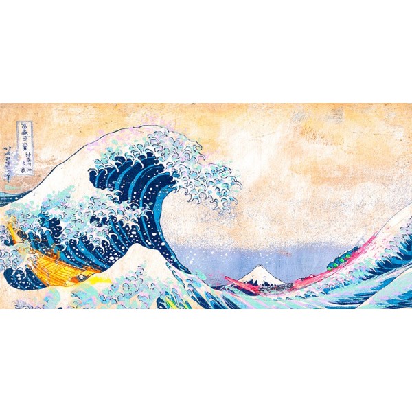 Quadro Hokusai's Wave 2.0 Pop Art Asiatica Stampa su Mdf Tela Swarovski Pannello