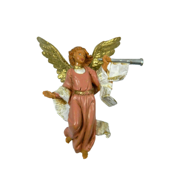 Pink Angel Shepherd with Fontanini Trumpet Cm 12 - Nativity Holy Family Nativity Scene