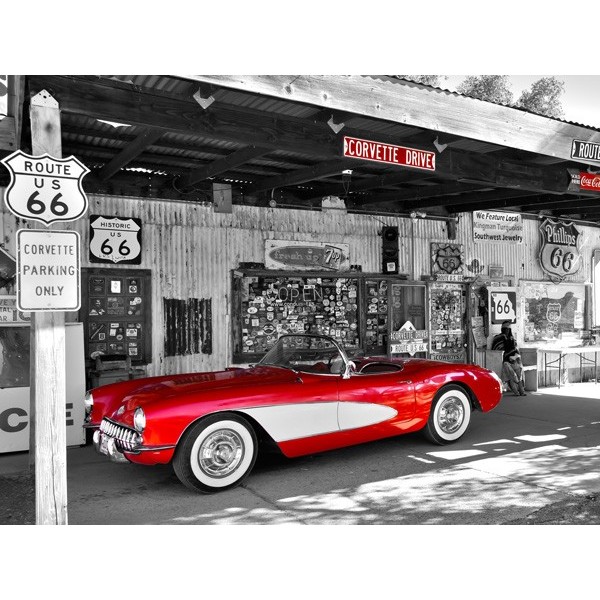 Quadro Auto Red Corvette Automobile Foto Stampa su Mdf Tela Swarovski Pannello