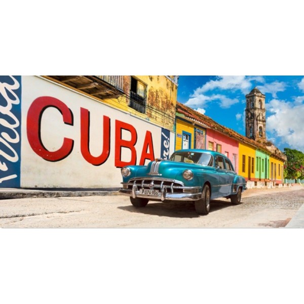 Quadro Auto D'Epoca con Murales Cuba Foto Stampa Mdf Tela Swarovski Pannello