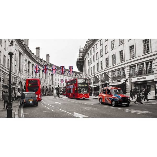 Quadro Londra Autobus e Taxy in Oxford Street Foto Stampa su Mdf Tela Swarovski Pannello