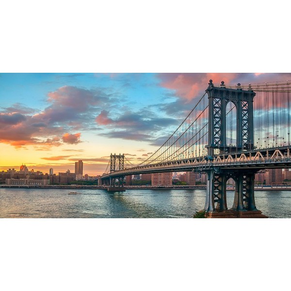 Quadro Ponte Manhattan al Tramonto New York Stampa Mdf Tela Swarovski Pannello