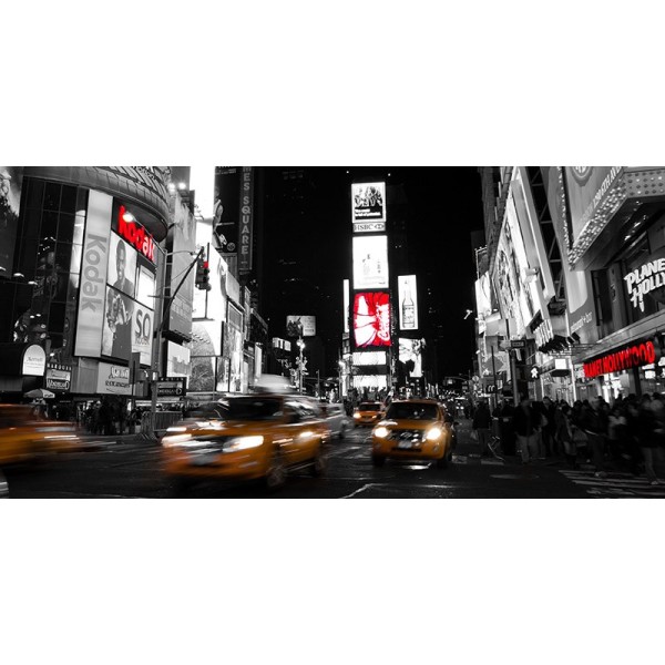 Quadro Vita Notturna Times Square New York Stampa su Mdf Tela Swarovski Pannello
