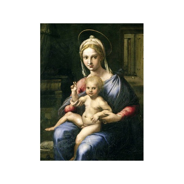 Quadro GIULIO ROMANO Vergine e Bambino Stampa su Mdf Tela Swarovski Arredo Casa