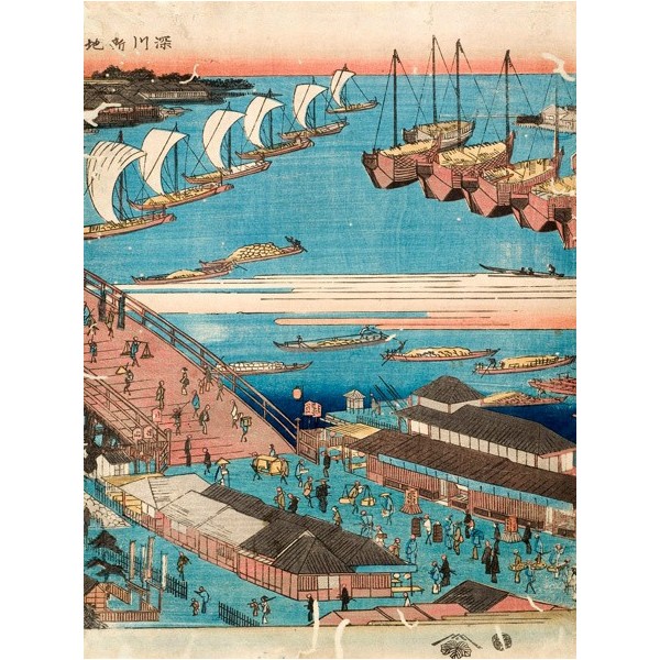 Quadro Giapponese Ponte Mare Barche II Stampa su Mdf o Tela Swarovski Casa Arredo