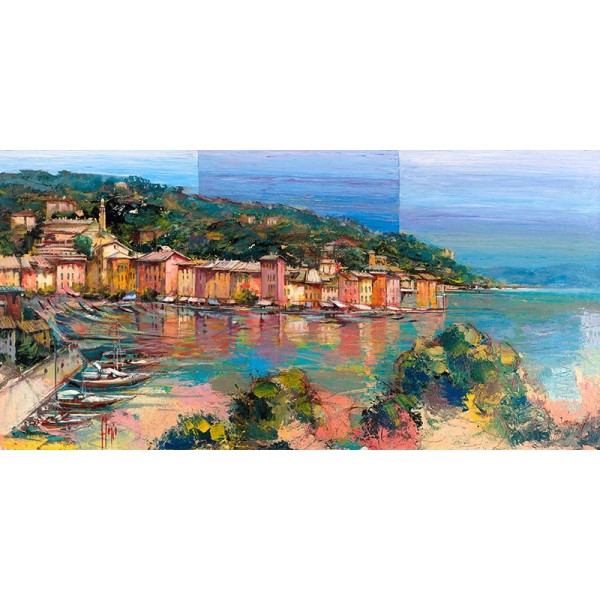 Quadro Portofino D'Estate Marina Paesaggio Stampa su Mdf o Tela Swarovski Arredo