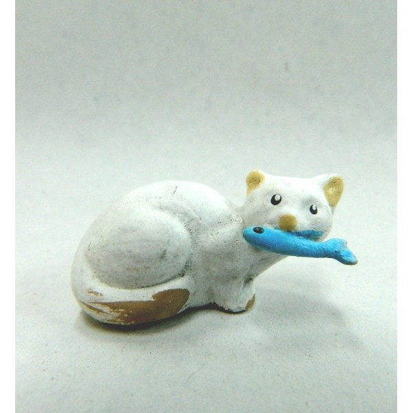 Gatto con Pesce in Terracotta - Proporzione Cm 10